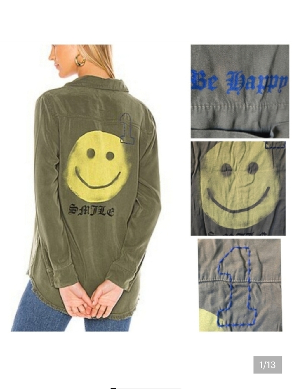 Lauren Moshi Olive Green Smile Graphic Top